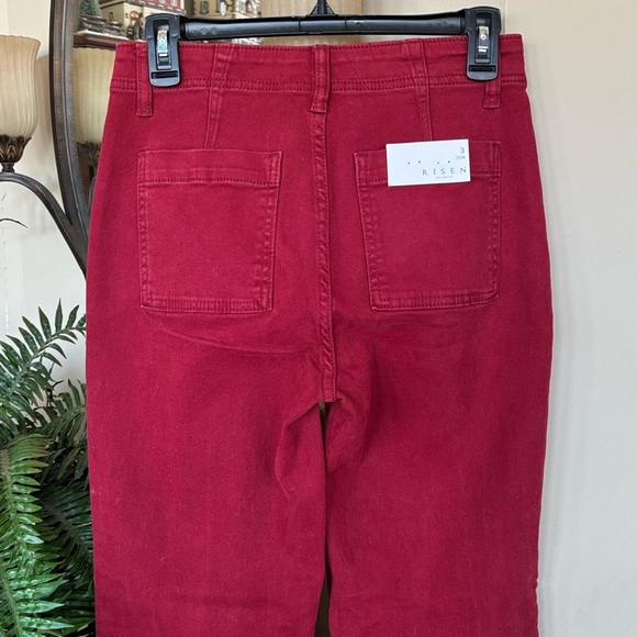 Brand New Risen High Rise Ankle Length Jeans Wine Red Fall Denim Cotton Stretch - Picture 12 of 16